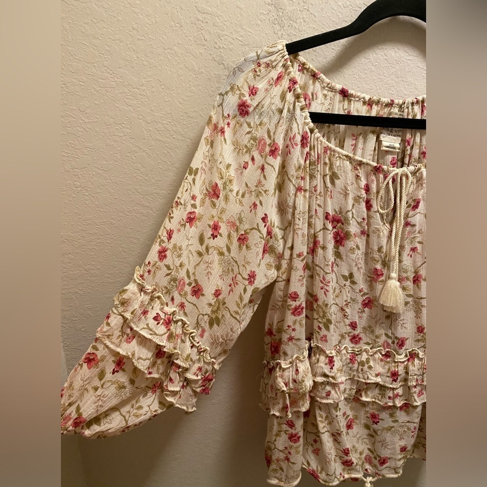 Denim & Supply Ralph Lauren Floral Boho Cottagecore Ruffle Detail Blouse Size XS - Picture 4 of 9